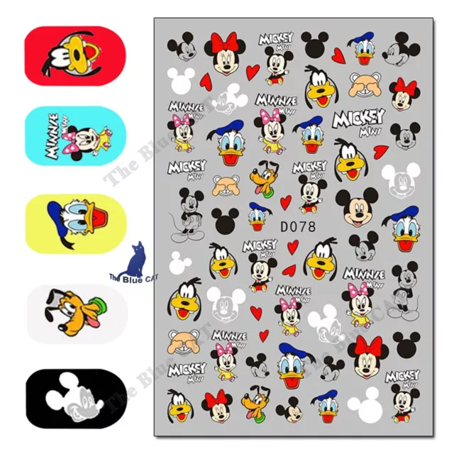 Nail Art Stickers Transfers Self Adhesive Mickey Minnie Mouse Donald Duck Pluto