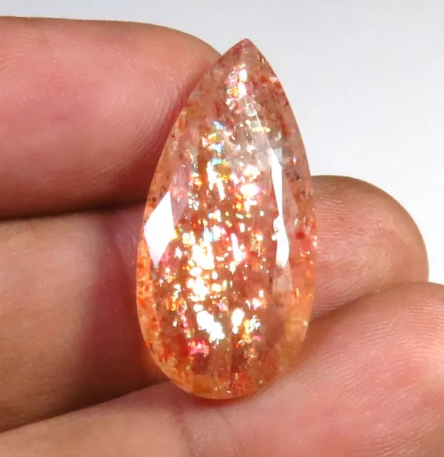 Orange Sunstone Confetti Pear Faceted Cut 25x12 mm Natural Rainbow Gems ST-573