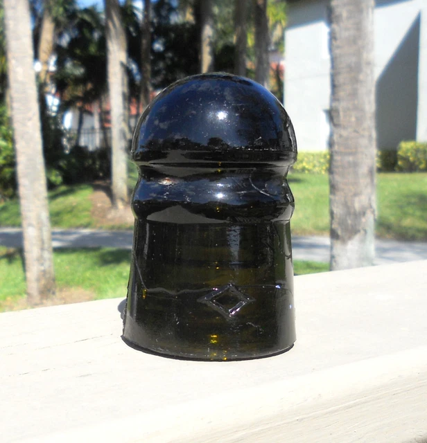 Nice Dark Olive Amber Cd 102 Diamond Pony Style Glass Insulator (B)
