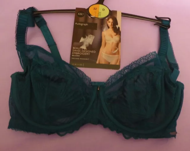 Marks & Spencer 32D 34DD 36B new dark turquoise underwired balcony bra