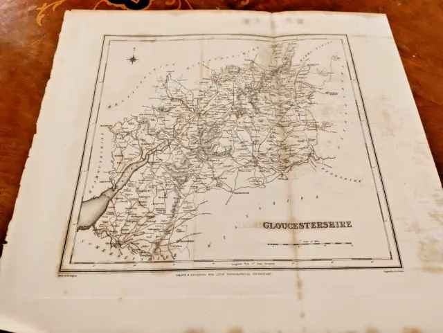 c1840s Gloucestershire County Map Lewis Topographical Dictionary Cheltenham