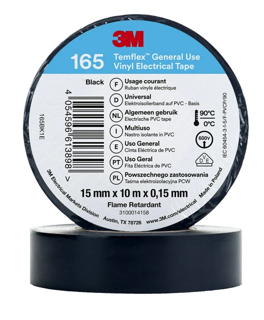 3M Temflex™ 165 Électrique Bande 15mmx0.15mmx10m, Couleur Options