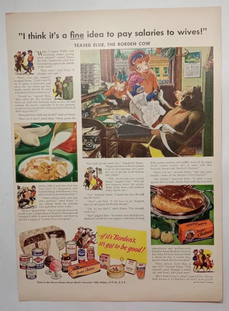 1940's Borden's Dairy Products Ice Cream Milk Cheese Colorful Vintage Print Ad