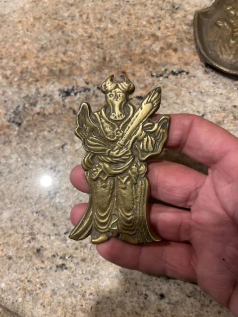 unusual, brass demon cow plaque