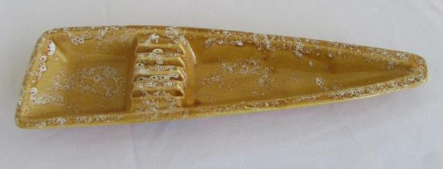 MCM Vtg California USA Yellow Pottery Drip Glaze Atomic Boat Ventura 240 Ashtray