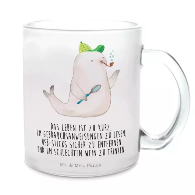 Teetasse Robbe Sherlock - Geschenk Tiermotive Tiere Teetasse aus Glas Teeglas