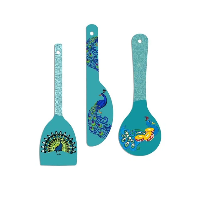 Schöne Pfau Kunst Holz Wand Aufhänger Löffel für Heimbüro Dekor Set Mit 3