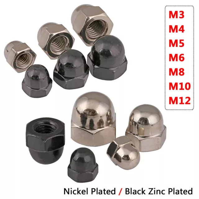 M3 M4 M5 M6 M8 M10 M12 Acorn Nuts Domed Cap Nut Nickel / Black Zinc Plated Steel