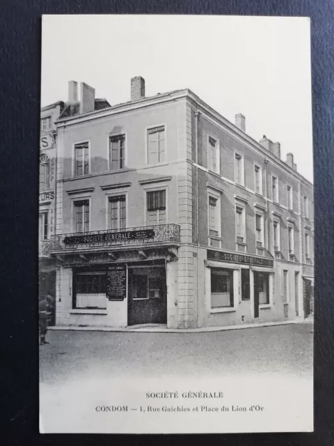 cpa Rare CONDOM (Gers) BANQUE SOCIÉTÉ GÉNÉRALE 1 Rue GAICHIES Place du LION d'OR