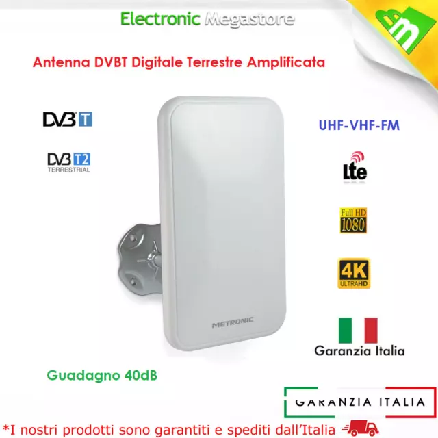 Antenna Tv Televisione Digitale Terrestre Dvb-T2 Interno/Esterno Filtro Lte A 4G