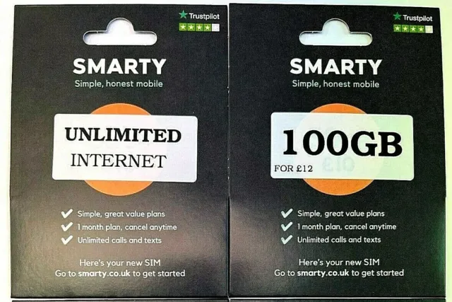 SIM Smarty NUOVA scheda cellulare 100 GB chiamate e testi illimitati P&P SIMS 30 GB 12 GB