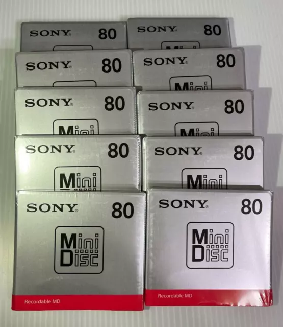 NEW Sony MD Blank Minidisc 80 Minutes Recordable MD MDW80T 10 disk set