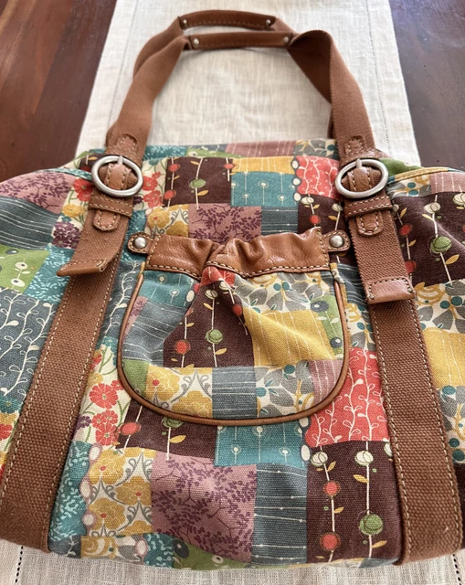 Fossil Multicolor Floral Print Patchwork Leather Trim Large Oversize Tote Bag