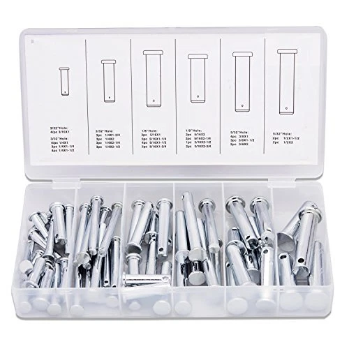 50414A 60 Piece Clevis Pins Assortment Kit, Zinc Construction 3/32”,1/8...