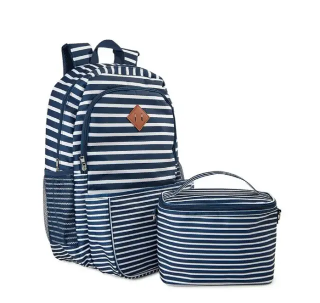 No Boundaries Womens Backpack Duo With Square Lunchbox Navy Stripe 3
