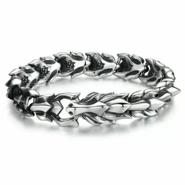 Viking Dragon Link Chain Bracelet Cool Men Stainless Steel Ouroboros Bangle Gift