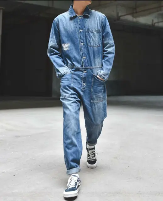 Amazon.com: TAKSUN Men Denim Jumpsuit Hip Hop Streetwear Hole Ripped Jeans  Overalls Tattered Cargo Pants Freight Trousers Blue XS: Clothing, Shoes &  Jewelry