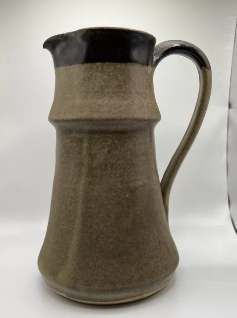 Artist Signed Studio Art Pottery Pitcher Hand Thrown Stoneware Drip glaze