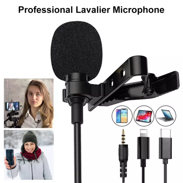 Mini Clip on Mic Lavalier Lapel Microphone For iPhone Mobile Phone PC Recording