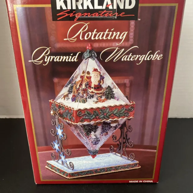 KIRKLAND Rotating Pyramid Water Globe Christmas Santa Snowman with Box 672628