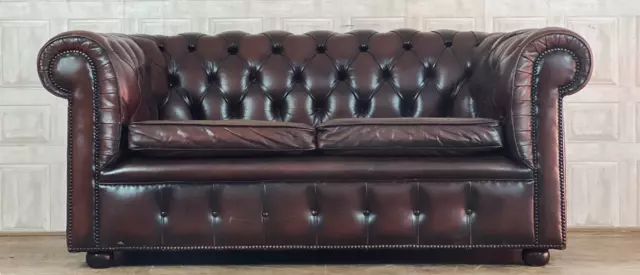 SUPERB Oxblood Red Leather Chesterfield Club Sofa 2 Seater #30 *FREE DELIVERY*