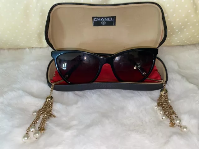 CHANEL BLACK BIJOU Pearl Chain 5341H Cat Eye Sunglasses KYbassethoundrescue  100% $273.00 - PicClick