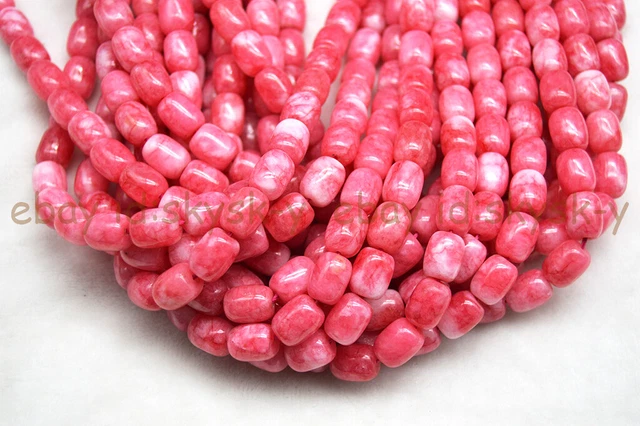 9x11mm Pink Natural Snowflake Jade Cylinder Barrel Gemstone Loose Beads 15''