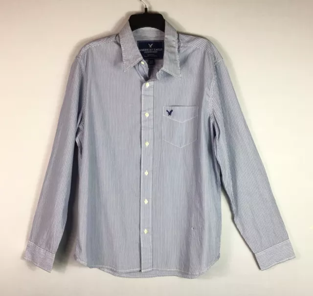 American Eagle Shirt Mens Large Blue Stripe Dress Button Up Long Sleeves NWT