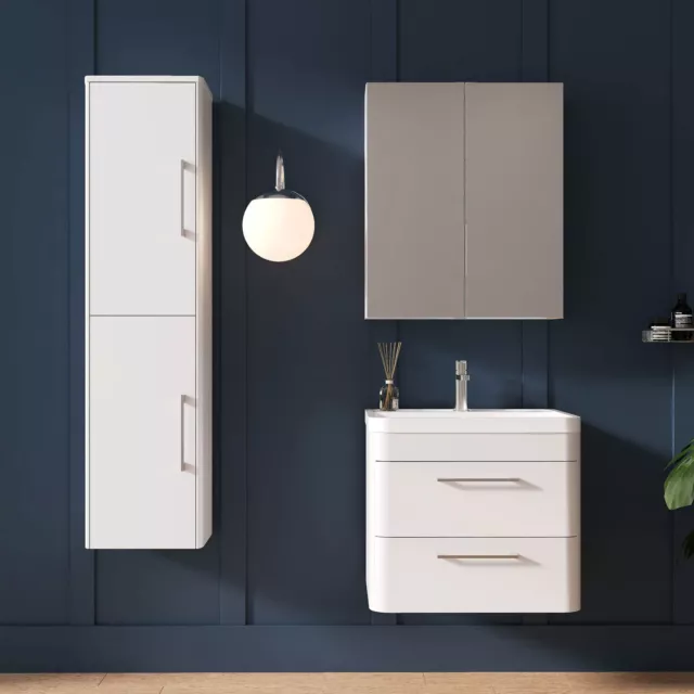 Nuie Parade 600mm Wall Mounted White Vanity Unit & Polymarble Basin Bathroom