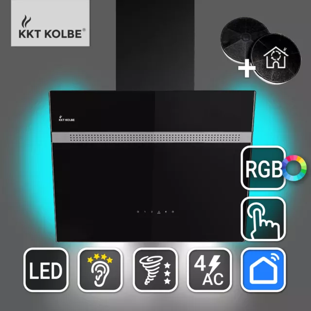 Hotte aspirante, Montage mural 60 cm Noir Verre App Smart WiFi LED RGB