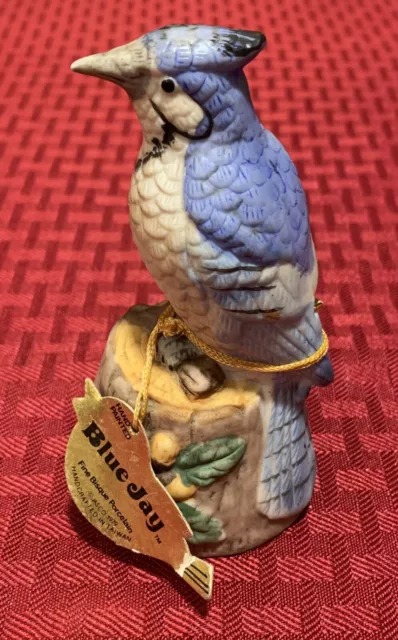 Jasco Blue Jay Blue Bird Hand Painted Ceramic Bell Made in Taiwan 1979