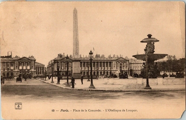 Paris Place de la Concorde Louqsor Obelisque Nancy BW Antique DB Postcard 10 PM