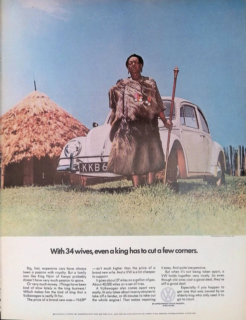 Vintage Print Ad 1966 White Beetle Bug Volkswagen King Njiiri Kenya 34 Wives