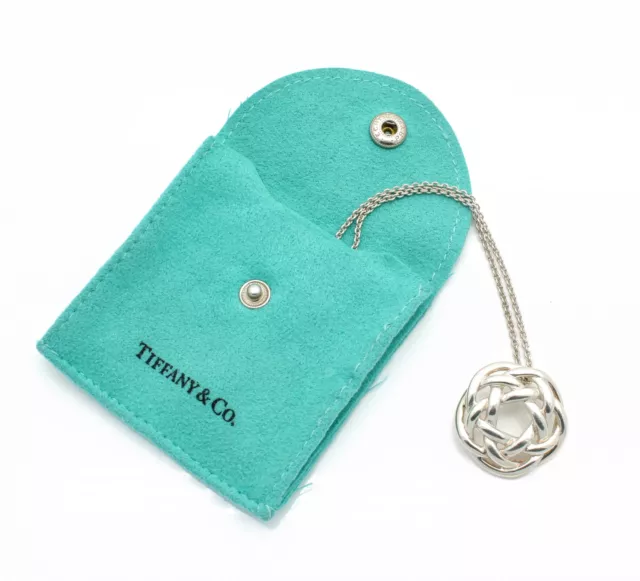 Tiffany & Co. Sterling Silver Love Knot Weave Pendant Necklace W Pouch #S903-1