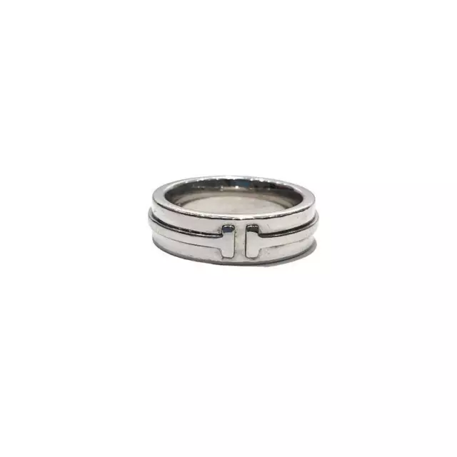 Tiffany & Co. T Wide 18K White Gold 9.0g US Size No. 5 Ring Pre Owned [b0319]