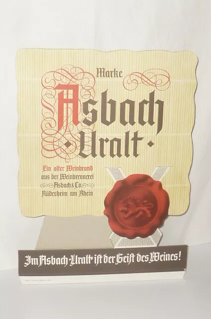 Gr. Asbach Uralt Cognac Werbeaufsteller Schild Werbung Pappe Reklame Werbetafel