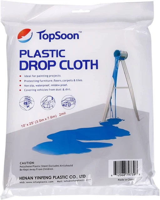 Topsoon Heavy Duty Paint Plastic Drop Cloth Clear Plastic Tarp Waterproof Larger