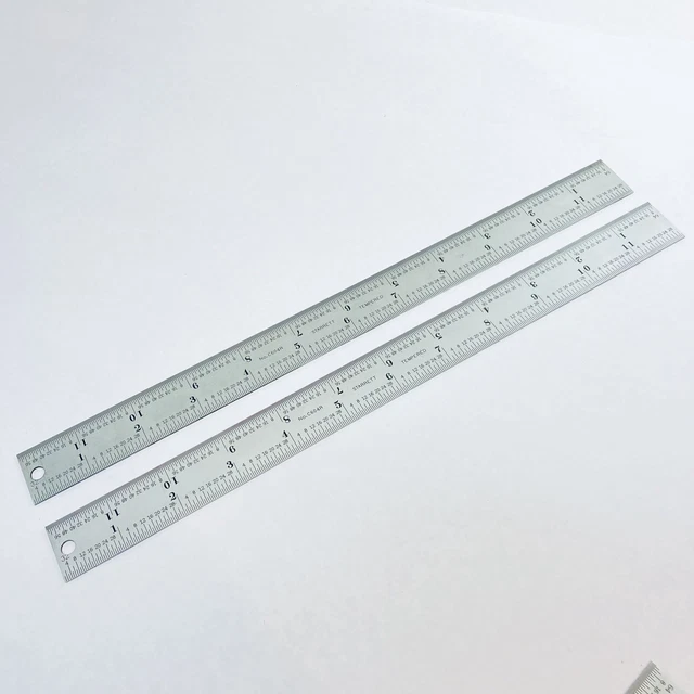 STARRETT C604R-12 12" Steel Rule, Spring Tempered 4R Grad w/Hole for Hook