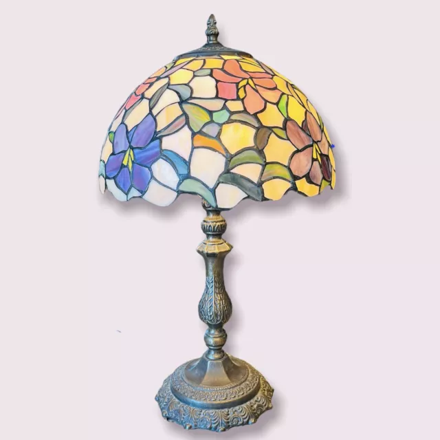 Vintage Tiffany-Style Stained Glass Floral Table Lamp 20” H x 12” W