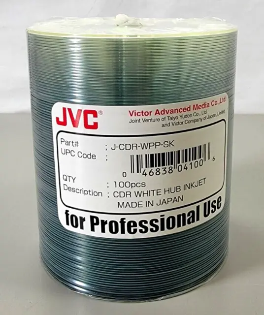 100 JVC Taiyo Yuden J-CDR-WPP-SK White Inkjet Hub Printable CD-R MADE IN JAPAN