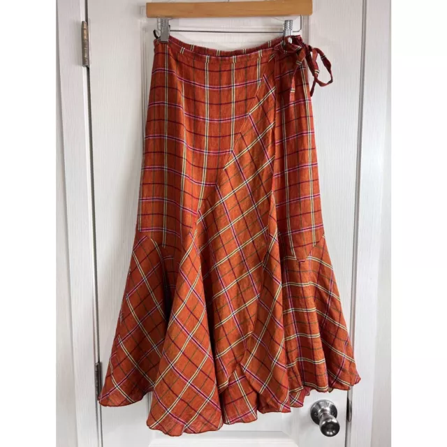 Weekend Max Mara Women's Orange Plaid Linen Wrap Skirt Size 4