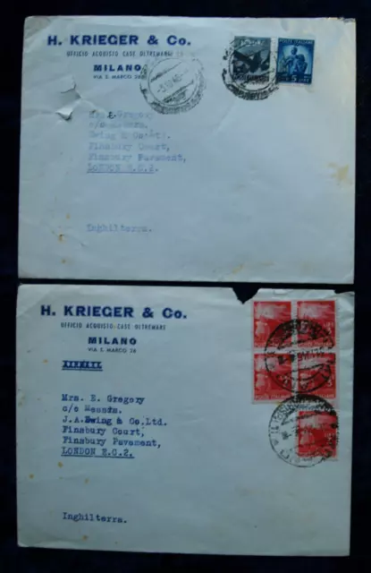 1945 & 46 Italy Airmail Covers To Gb - Stamp - Ja Ewing H Krieger