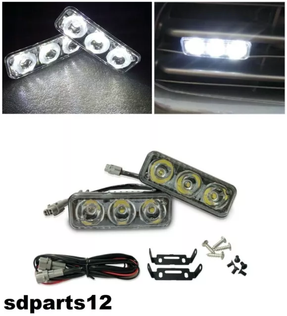 Lot de 2 Feux Diurne de Jour 3 LED DRL Phares Universel Blanc Auto Moto Voiture