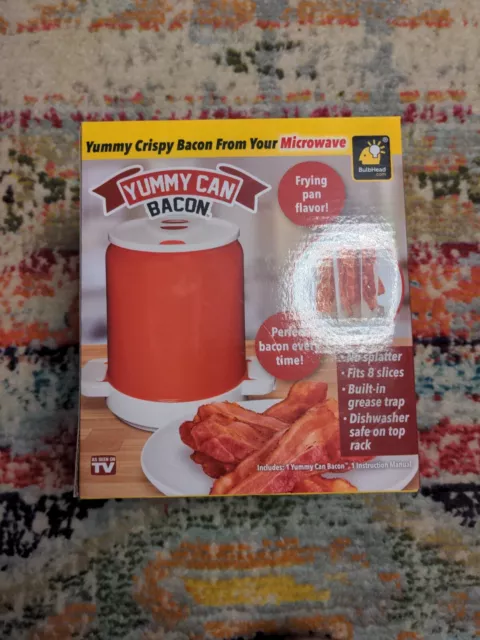 Yummy Can Bacon, As Seen on TV, Make Crispy Healthy Bacon in Your Microwave NIB
