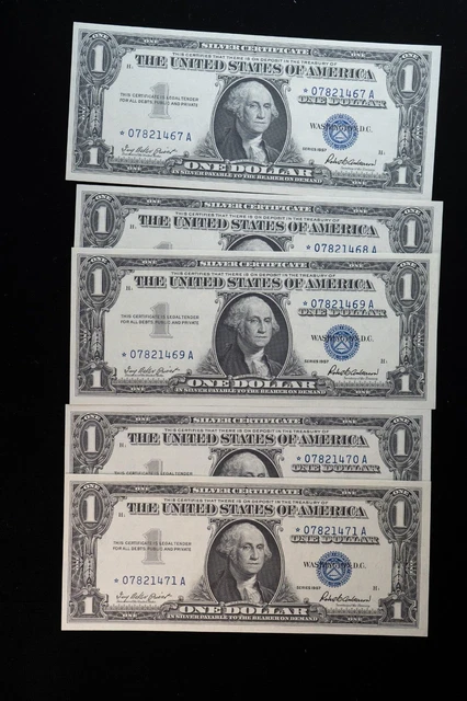 1957 STAR Sequential Uncirculated 5-Note $1 Silver Certificate Lot! Awesome Find