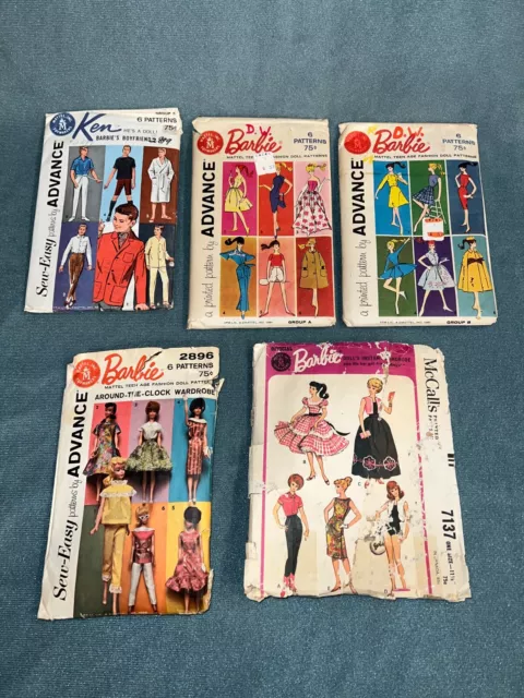 Vintage 1960's Barbie & Ken Sewing Pattern sets - McCalls, Advance Sew-Free