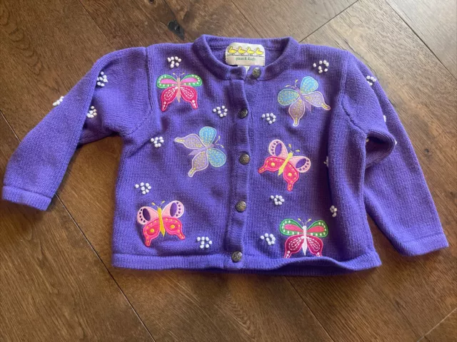 Quack Kids knit sweater 4T purple buterfly cardigan Vintage Grandma