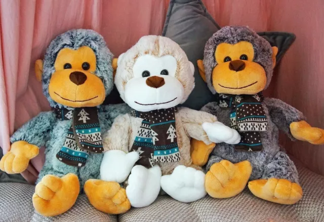 3x Affe Kuscheltier 33cm Stofftier Plüschtier Plüschaffe Schimpanse Tier Monkey