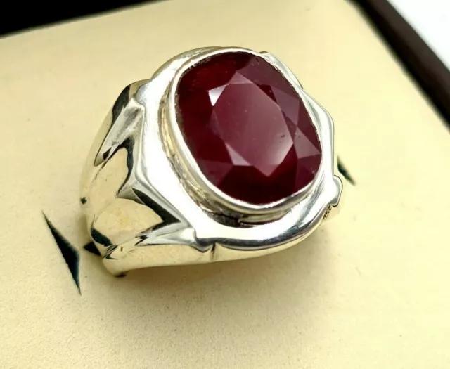 Ruby Ring Men 925 Sterling Silver Genuine Real Yaqoot Stone Mens Rings Size 9