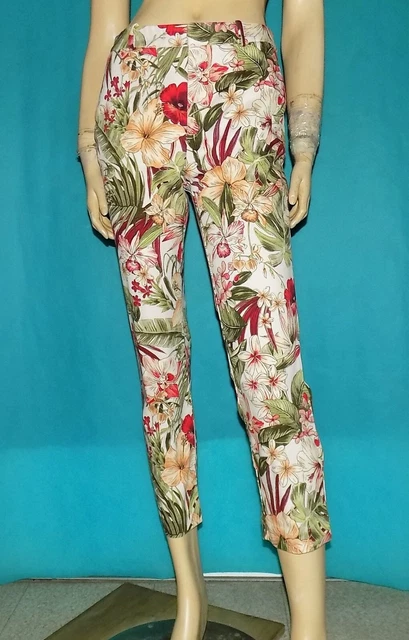 Pantalon Zara Femme En Coton Imprimé Floral Tropical - Taille M - Neuf Sans Étiquettes